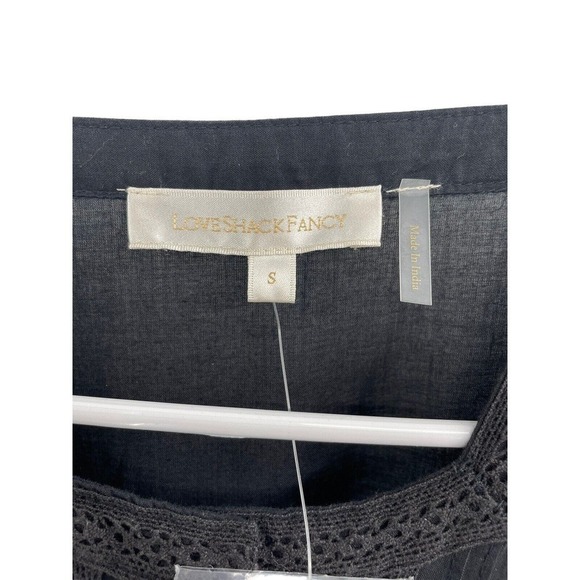 LOVESHACKFANCY Size S Black Edie Cotton Lace Fit & Flare Midi Dress - Picture 7 of 16